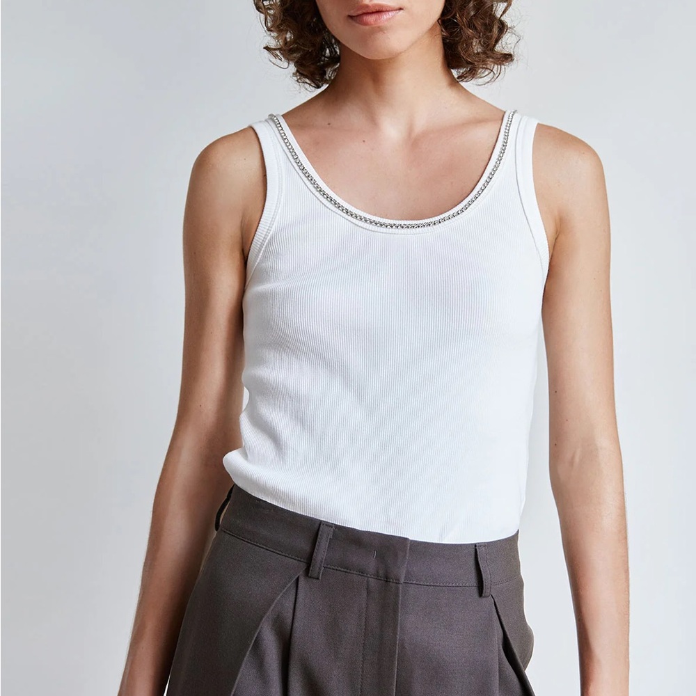 Pixie Market Diamond Neckline White Tank Top XS